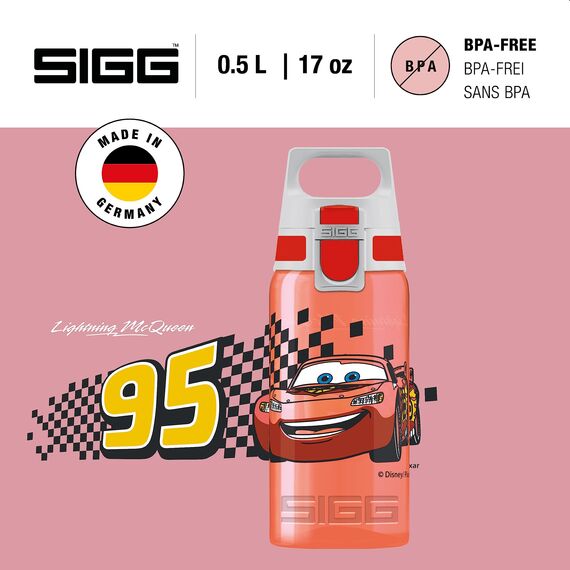 SIGG VIVA ONE Cars Kinder Trinkflasche (0.5 L), schadstofffreie Kinderflasche mit auslaufsicherem Deckel, einhändig bedienbare Wasserflasche für Kinder