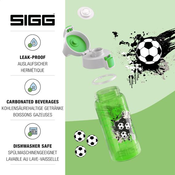 SIGG VIVA ONE Football Kinder Trinkflasche (0.5 L), schadstofffreie Kinderflasche mit auslaufsicherem Deckel, einhändig bedienbare Trinkflasche für Kinder