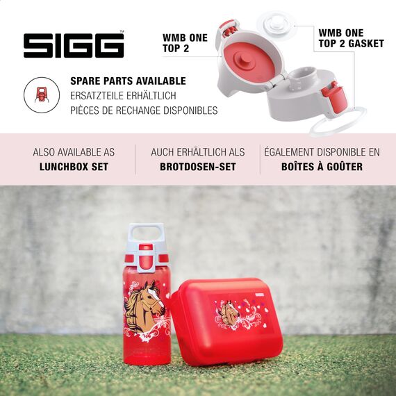 SIGG - Trinkflasche Kinder - Viva One Horses - Für Kohlensäurehaltige Getränke Geeignet - Auslaufsicher - Spülmaschinenfest - BPA-frei - Sport & Schule - Rot mit Pferden - 0,5L