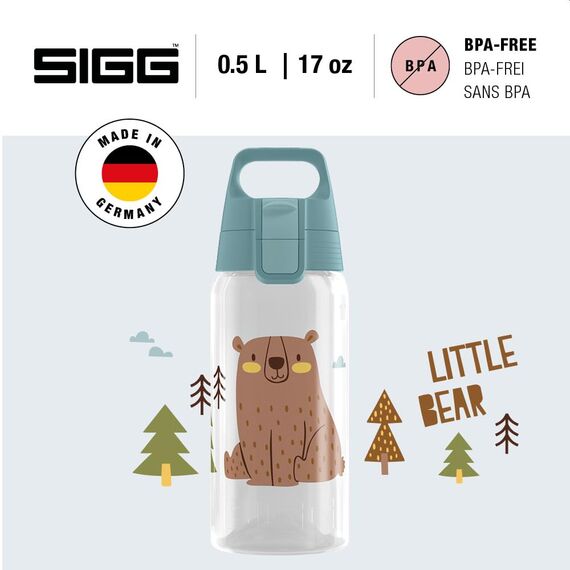 Sigg - Trinkflasche Kinder - Viva One Brown Bear - Für Kohlensäurehaltige Getränke Geeignet - Auslaufsicher - Spülmaschinenfest - BPA-frei - Sport & Schule - Transparent - 0,5L