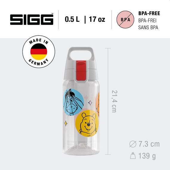 Sigg - Trinkflasche Kinder - Viva One Disney - Winnie & Friends - Für Kohlensäurehaltige Getränke Geeignet - Auslaufsicher - Spülmaschinenfest - BPA-frei - Sport & Schule - Transparent - 0,5L