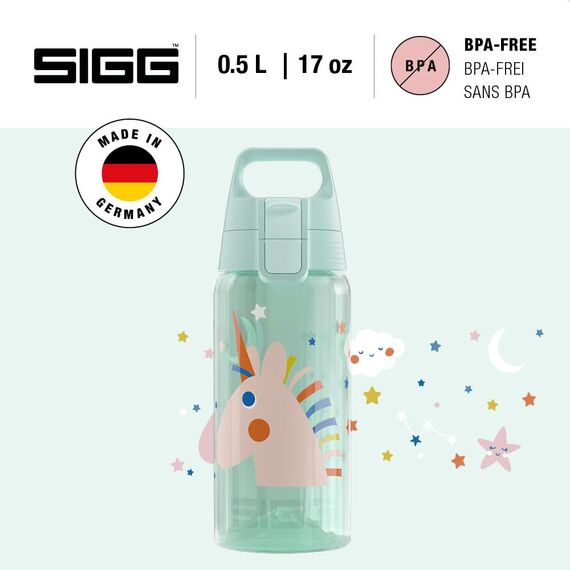 Sigg - Trinkflasche Kinder - Viva One Unistars - Für Kohlensäurehaltige Getränke Geeignet - Auslaufsicher - Spülmaschinenfest - BPA-frei - Sport & Schule - Blau - 0,5L