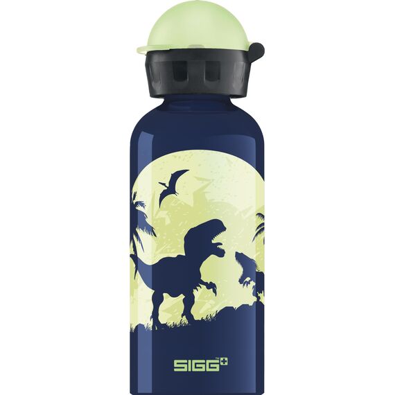 SIGG Glow Moon Dinos Kinder Trinkflasche (0.4 L), schadstofffreie Kinderflasche mit auslaufsicherem Deckel, federleichte Trinkflasche aus Aluminium