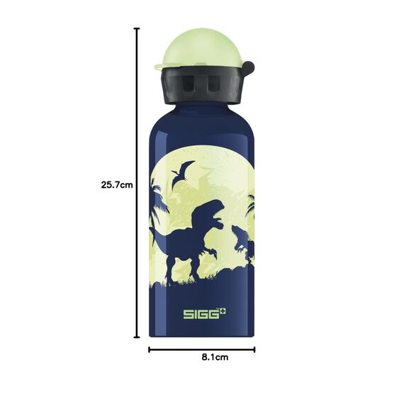 SIGG Glow Moon Dinos Kinder Trinkflasche (0.4 L), schadstofffreie Kinderflasche mit auslaufsicherem Deckel, federleichte Trinkflasche aus Aluminium