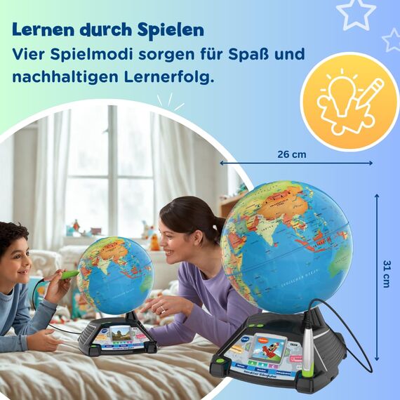 VTech Interaktiver Videoglobus – Weltkugel mit Bildschirm, akustischen und visuellen Lerninhalten (deutsche Version) – Ideal für die Einschulung – Für Kinder ab 7 Jahren