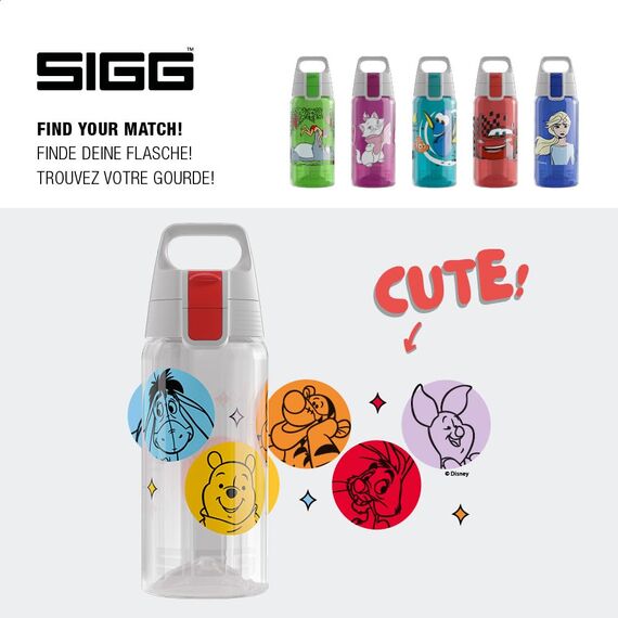 Sigg - Trinkflasche Kinder - Viva One Disney - Winnie & Friends - Für Kohlensäurehaltige Getränke Geeignet - Auslaufsicher - Spülmaschinenfest - BPA-frei - Sport & Schule - Transparent - 0,5L