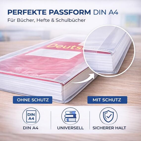 20x Buchumschlag klar & transparent Umschlag & Hefthülle Buchschoner - DIN A4 – ideal für den Schutz von Büchern, Heften, Schulbüchern und Notizbüchern
