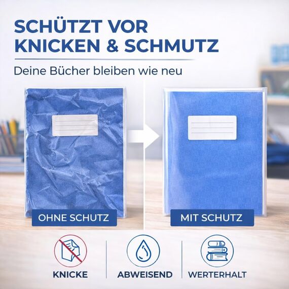 20x Buchumschlag klar & transparent Umschlag & Hefthülle Buchschoner - DIN A4 – ideal für den Schutz von Büchern, Heften, Schulbüchern und Notizbüchern