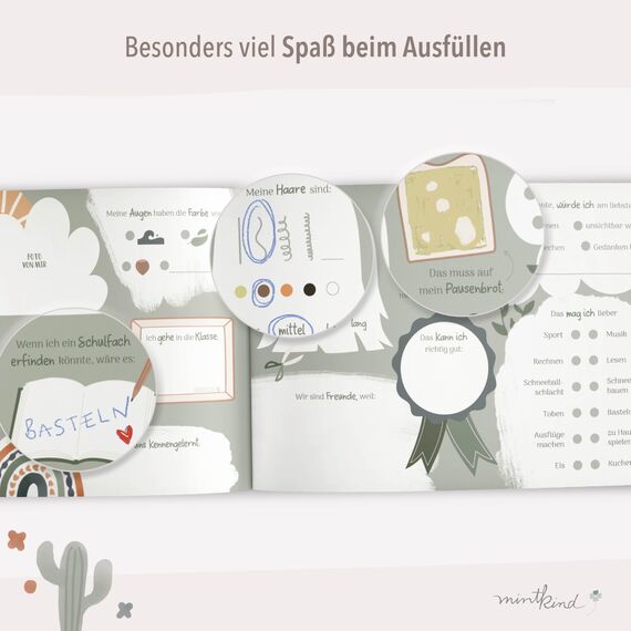 mintkind® „Meine Schulfreunde“ Freundebuch Schule Mädchen & Jungen Mint Design | Freundschaftsbuch Grundschule | Meine Freunde Buch Geschenk zur Einschulung | Schulfreundebuch zum Ausfüllen