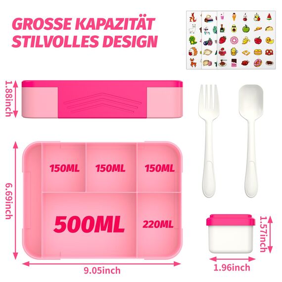 SWVIODMT Brotdose Kinder mit Fächern, 1300ml Lunchbox Kinder, Bento Box mit 5 Fächern Besteckset, Auslaufsichere Lunch Box für Kindergarten, Schule, Picknick, Ausflug (Rosa)