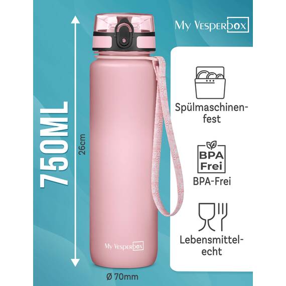 My Vesperbox® Trinkflasche Kinder [750ML] - Wasserflasche Kohlensäure Geeignet & Auslaufsicher - Water Bottle Kids - für Schule & Sport - Kinderflasche für Mädchen & Jungen - inkl. Ersatzdichtung