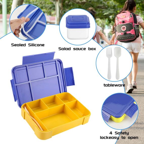 Litimkat Brotdose Kinder mit Fächern,1330 ml auslaufsichere Lunchbox, geeignet für Schule,Picknick,Reise-Lunchbox,geeignet für Erwachsene, Mädchen & Jungen, mikrowellen-/spülmaschinenfest (Blau)