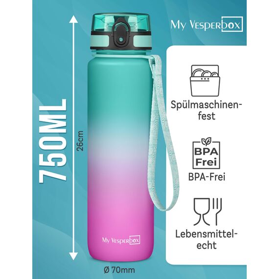 My Vesperbox® Trinkflasche Kinder [750ML] - Wasserflasche Kohlensäure Geeignet & Auslaufsicher - Water Bottle Kids - für Schule & Sport - Kinderflasche für Mädchen & Jungen - inkl. Ersatzdichtung