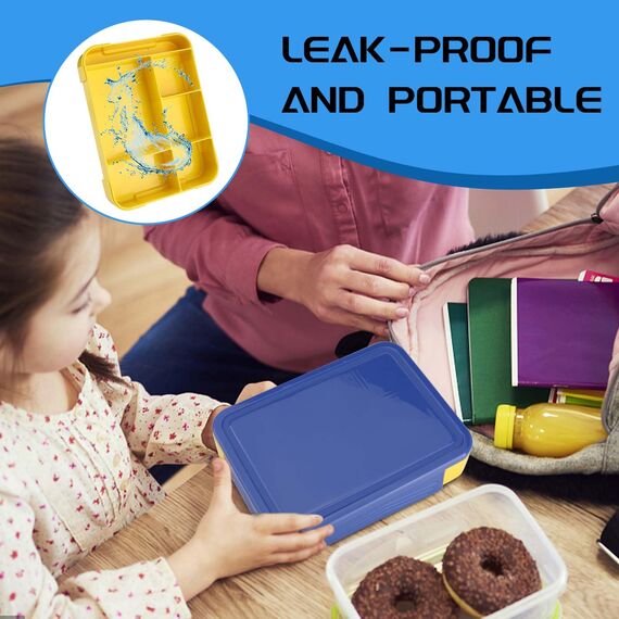 Litimkat Brotdose Kinder mit Fächern,1330 ml auslaufsichere Lunchbox, geeignet für Schule,Picknick,Reise-Lunchbox,geeignet für Erwachsene, Mädchen & Jungen, mikrowellen-/spülmaschinenfest (Blau)