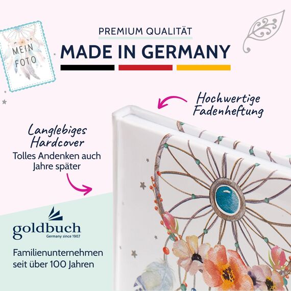 goldbuch 43 205 Freundebuch Traumfänger DIN A5, zum Ausfüllen, Erinnerungsbuch an Freunde, Notizbuch mit 84 illustrierte Seiten, Einband mit Kunstdruck, Weiß