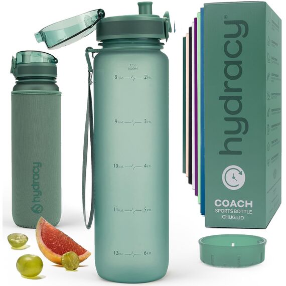 Hydracy Trinkflasche mit Fruchteinsatz - 1L Wasserflasche - BPA-freie Trinkflasche mit Zeitmarkierung Auslaufsichere Sportflasche - Kondensationsfrei für Sport und Outdoor