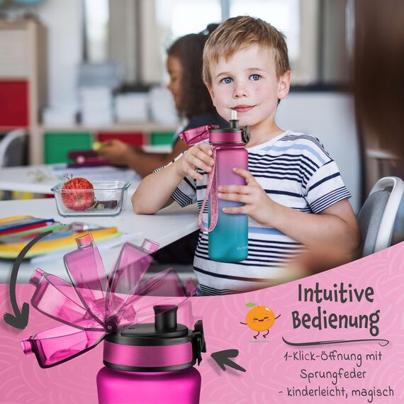 My Vesperbox® Trinkflasche Kinder [500ML] - Wasserflasche Kohlensäure Geeignet & Auslaufsicher - Water Bottle Kids - für Schule & Sport - Kinderflasche für Mädchen & Jungen - inkl. Ersatzdichtung