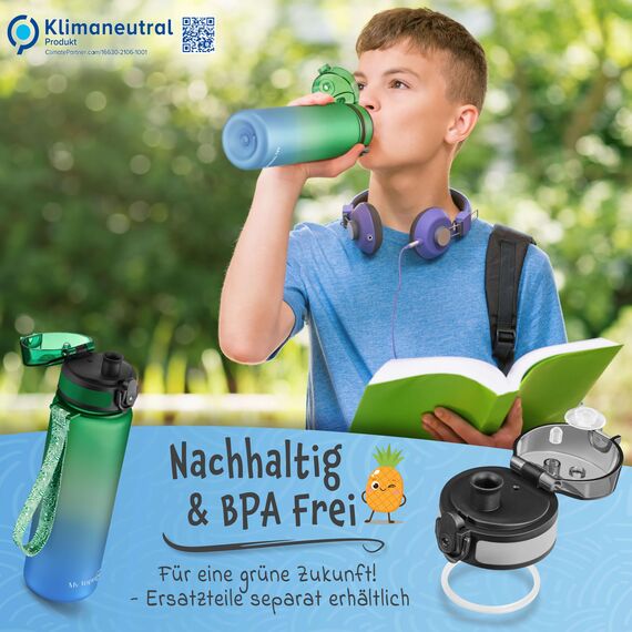 My Vesperbox® Trinkflasche Kinder [750ML] - Wasserflasche Kohlensäure Geeignet & Auslaufsicher - Water Bottle Kids - für Schule & Sport - Kinderflasche für Mädchen & Jungen - inkl. Ersatzdichtung