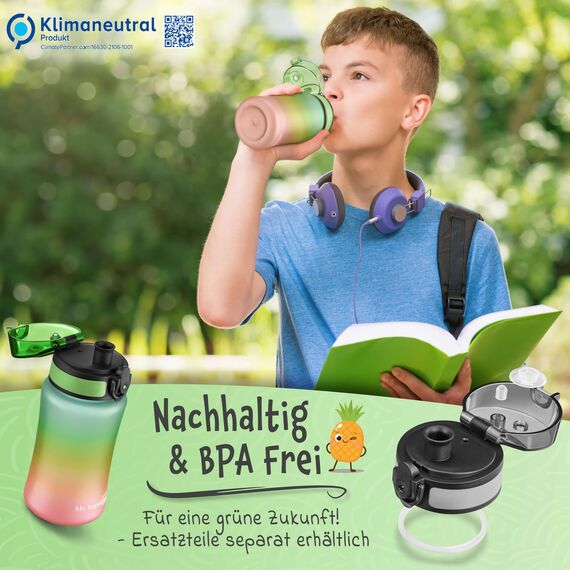My Vesperbox® Trinkflasche Kinder [350ML] - Wasserflasche Kohlensäure Geeignet & Auslaufsicher - Water Bottle Kids - für Schule & Sport - Kinderflasche für Mädchen & Jungen - inkl. Ersatzdichtung