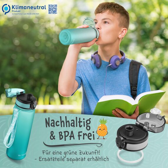 My Vesperbox® Trinkflasche Kinder [500ML] - Wasserflasche Kohlensäure Geeignet & Auslaufsicher - Water Bottle Kids - für Schule & Sport - Kinderflasche für Mädchen & Jungen - inkl. Ersatzdichtung