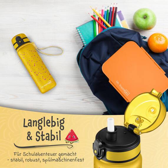 My Vesperbox® Trinkflasche Kinder [500ML] - Wasserflasche Kohlensäure Geeignet & Auslaufsicher - Water Bottle Kids - für Schule & Sport - Kinderflasche für Mädchen & Jungen - inkl. Ersatzdichtung
