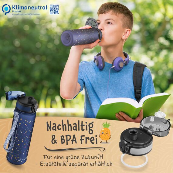 My Vesperbox® Trinkflasche Kinder [500ML] - Wasserflasche Kohlensäure Geeignet & Auslaufsicher - Water Bottle Kids - für Schule & Sport - Kinderflasche für Mädchen & Jungen - inkl. Ersatzdichtung