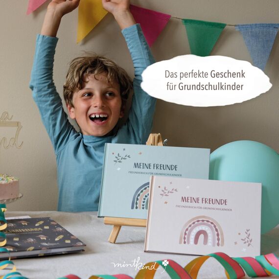 mintkind® „Meine Schulfreunde“ Freundebuch Schule Mädchen & Jungen Mint Design | Freundschaftsbuch Grundschule | Meine Freunde Buch Geschenk zur Einschulung | Schulfreundebuch zum Ausfüllen