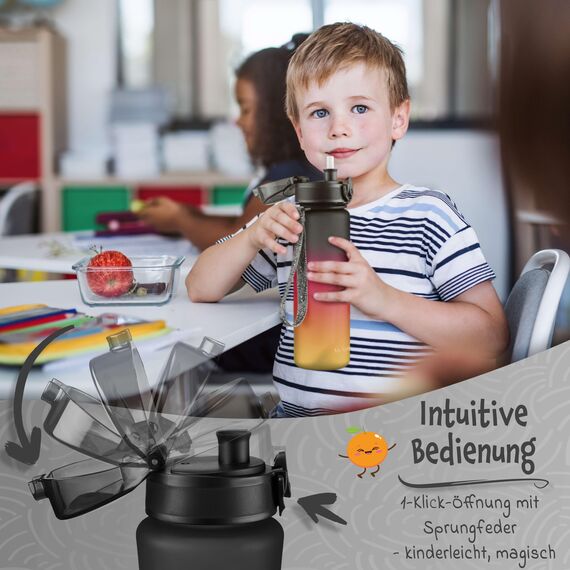 My Vesperbox® Trinkflasche Kinder [750ML] - Wasserflasche Kohlensäure Geeignet & Auslaufsicher - Water Bottle Kids - für Schule & Sport - Kinderflasche für Mädchen & Jungen - inkl. Ersatzdichtung