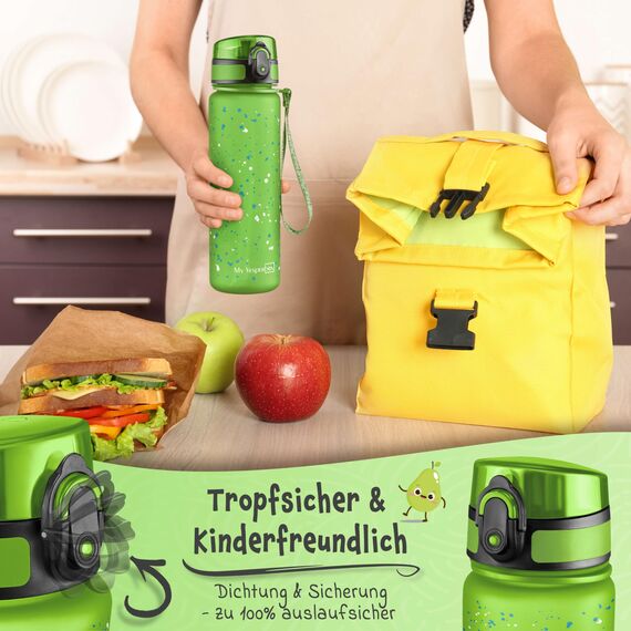 My Vesperbox® Trinkflasche Kinder [500ML] - Wasserflasche Kohlensäure Geeignet & Auslaufsicher - Water Bottle Kids - für Schule & Sport - Kinderflasche für Mädchen & Jungen - inkl. Ersatzdichtung