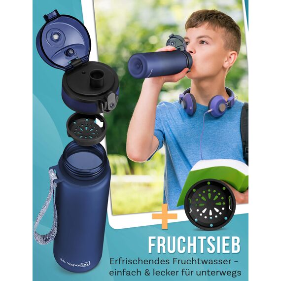 My Vesperbox® Trinkflasche Kinder [500ML] - Wasserflasche Kohlensäure Geeignet & Auslaufsicher - Water Bottle Kids - für Schule & Sport - Kinderflasche für Mädchen & Jungen - inkl. Ersatzdichtung