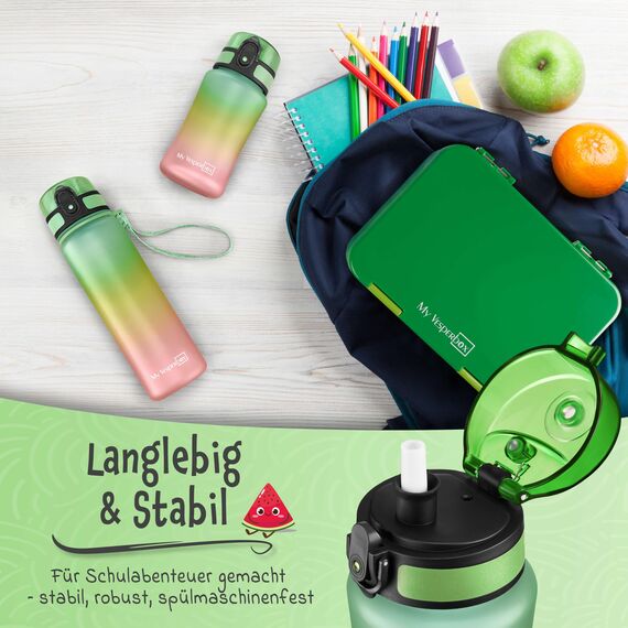 My Vesperbox® Trinkflasche Kinder [350ML] - Wasserflasche Kohlensäure Geeignet & Auslaufsicher - Water Bottle Kids - für Schule & Sport - Kinderflasche für Mädchen & Jungen - inkl. Ersatzdichtung