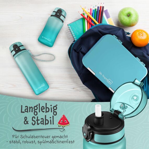 My Vesperbox® Trinkflasche Kinder [500ML] - Wasserflasche Kohlensäure Geeignet & Auslaufsicher - Water Bottle Kids - für Schule & Sport - Kinderflasche für Mädchen & Jungen - inkl. Ersatzdichtung