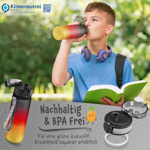 My Vesperbox® Trinkflasche Kinder [500ML] - Wasserflasche Kohlensäure Geeignet & Auslaufsicher - Water Bottle Kids - für Schule & Sport - Kinderflasche für Mädchen & Jungen - inkl. Ersatzdichtung