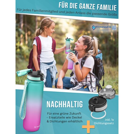 My Vesperbox® Trinkflasche Kinder [750ML] - Wasserflasche Kohlensäure Geeignet & Auslaufsicher - Water Bottle Kids - für Schule & Sport - Kinderflasche für Mädchen & Jungen - inkl. Ersatzdichtung