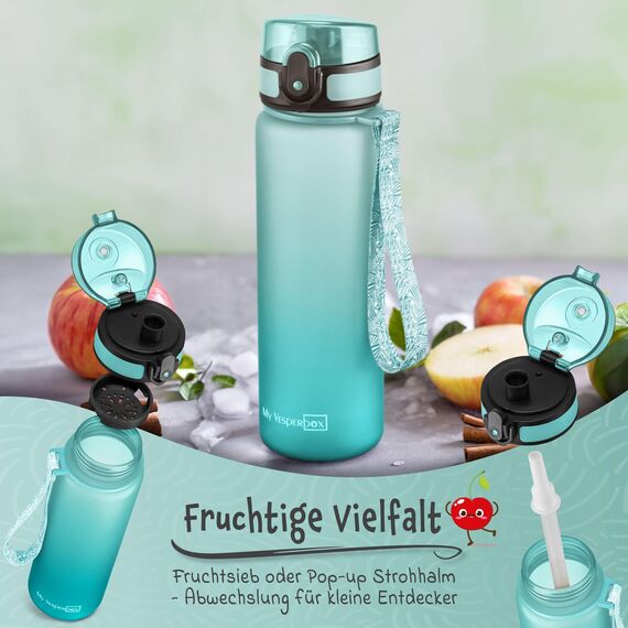 My Vesperbox® Trinkflasche Kinder [500ML] - Wasserflasche Kohlensäure Geeignet & Auslaufsicher - Water Bottle Kids - für Schule & Sport - Kinderflasche für Mädchen & Jungen - inkl. Ersatzdichtung