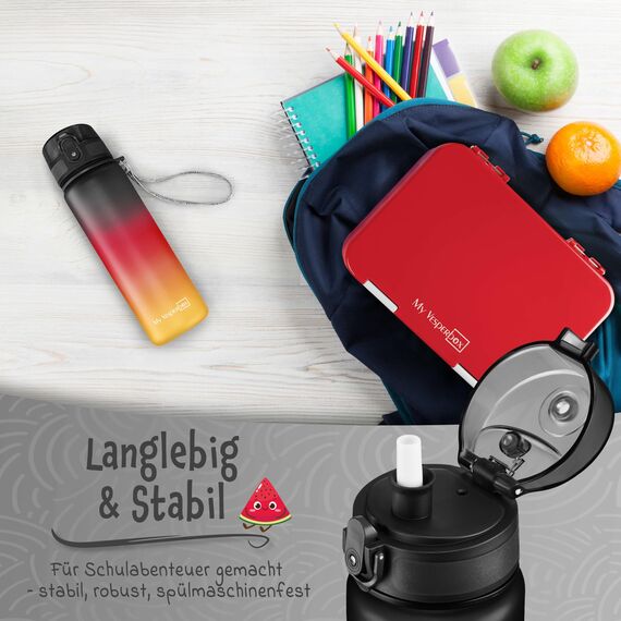 My Vesperbox® Trinkflasche Kinder [750ML] - Wasserflasche Kohlensäure Geeignet & Auslaufsicher - Water Bottle Kids - für Schule & Sport - Kinderflasche für Mädchen & Jungen - inkl. Ersatzdichtung