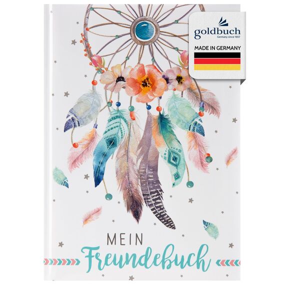goldbuch 43 205 Freundebuch Traumfänger DIN A5, zum Ausfüllen, Erinnerungsbuch an Freunde, Notizbuch mit 84 illustrierte Seiten, Einband mit Kunstdruck, Weiß