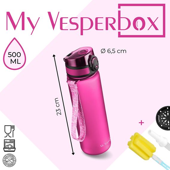 My Vesperbox® Trinkflasche Kinder [500ML] - Wasserflasche Kohlensäure Geeignet & Auslaufsicher - Water Bottle Kids - für Schule & Sport - Kinderflasche für Mädchen & Jungen - inkl. Ersatzdichtung