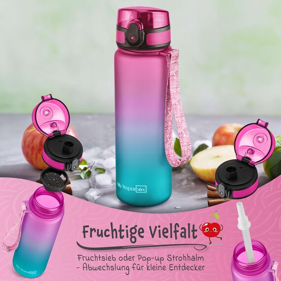 My Vesperbox® Trinkflasche Kinder [500ML] - Wasserflasche Kohlensäure Geeignet & Auslaufsicher - Water Bottle Kids - für Schule & Sport - Kinderflasche für Mädchen & Jungen - inkl. Ersatzdichtung