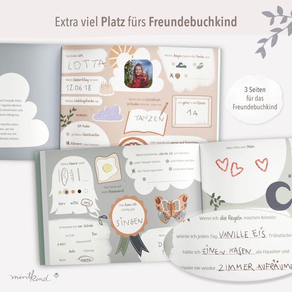 mintkind® „Meine Schulfreunde“ Freundebuch Schule Mädchen & Jungen Mint Design | Freundschaftsbuch Grundschule | Meine Freunde Buch Geschenk zur Einschulung | Schulfreundebuch zum Ausfüllen