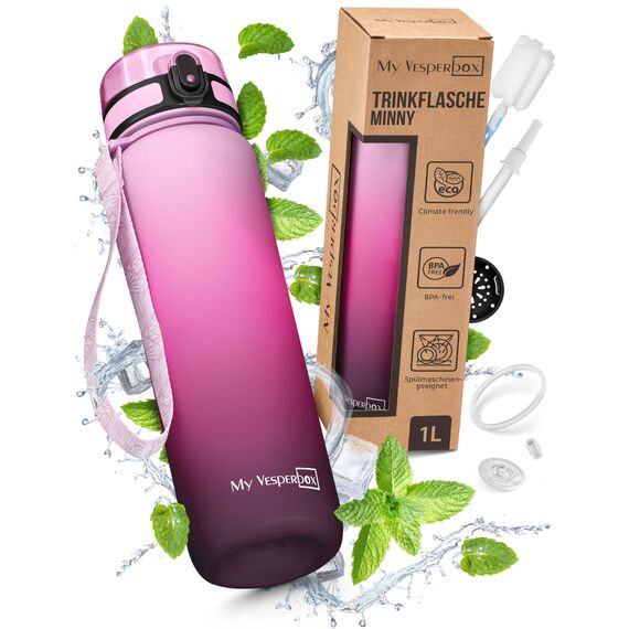 My Vesperbox® Trinkflasche Kinder [1000ML] - Wasserflasche Kohlensäure Geeignet & Auslaufsicher - Water Bottle Kids - für Schule & Sport - Kinderflasche für Mädchen & Jungen - inkl. Ersatzdichtung