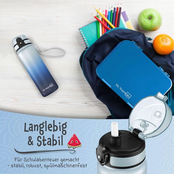 My Vesperbox® Trinkflasche Kinder [500ML] - Wasserflasche Kohlensäure Geeignet & Auslaufsicher - Water Bottle Kids - für Schule & Sport - Kinderflasche für Mädchen & Jungen - inkl. Ersatzdichtung