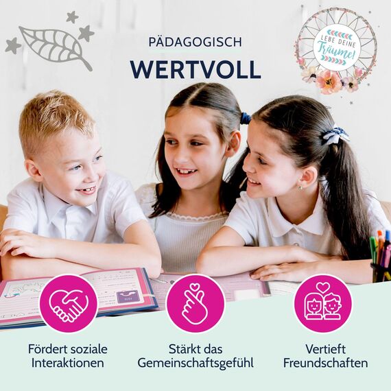 goldbuch 43 205 Freundebuch Traumfänger DIN A5, zum Ausfüllen, Erinnerungsbuch an Freunde, Notizbuch mit 84 illustrierte Seiten, Einband mit Kunstdruck, Weiß
