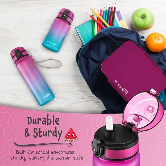 My Vesperbox® Trinkflasche Kinder [750ML] - Wasserflasche Kohlensäure Geeignet & Auslaufsicher - Water Bottle Kids - für Schule & Sport - Kinderflasche für Mädchen & Jungen - inkl. Ersatzdichtung