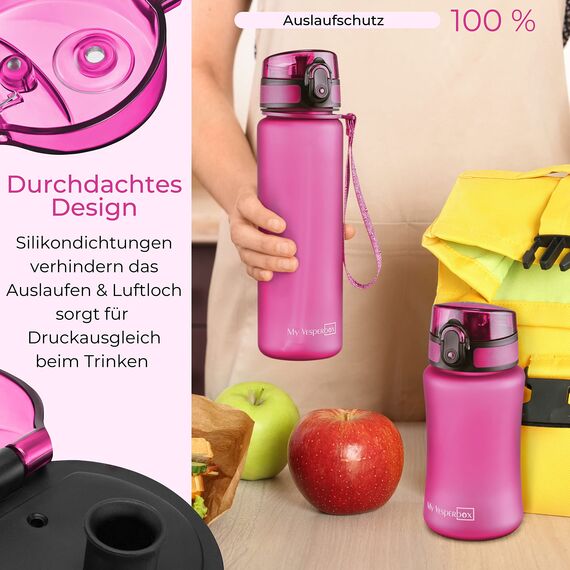 My Vesperbox® Trinkflasche Kinder [500ML] - Wasserflasche Kohlensäure Geeignet & Auslaufsicher - Water Bottle Kids - für Schule & Sport - Kinderflasche für Mädchen & Jungen - inkl. Ersatzdichtung