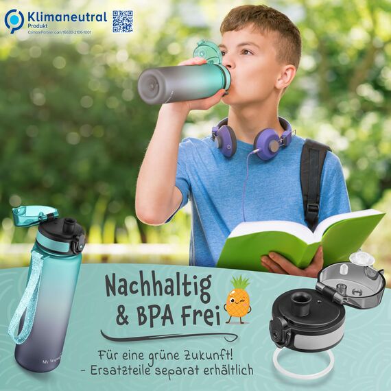 My Vesperbox® Trinkflasche Kinder [750ML] - Wasserflasche Kohlensäure Geeignet & Auslaufsicher - Water Bottle Kids - für Schule & Sport - Kinderflasche für Mädchen & Jungen - inkl. Ersatzdichtung