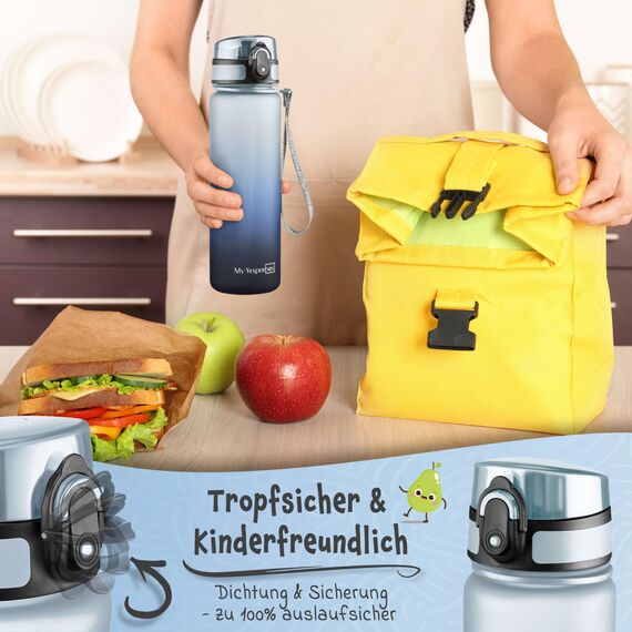 My Vesperbox® Trinkflasche Kinder [500ML] - Wasserflasche Kohlensäure Geeignet & Auslaufsicher - Water Bottle Kids - für Schule & Sport - Kinderflasche für Mädchen & Jungen - inkl. Ersatzdichtung