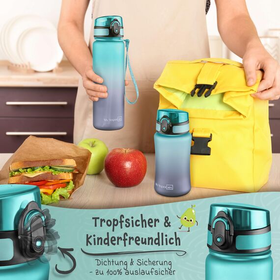 My Vesperbox® Trinkflasche Kinder [750ML] - Wasserflasche Kohlensäure Geeignet & Auslaufsicher - Water Bottle Kids - für Schule & Sport - Kinderflasche für Mädchen & Jungen - inkl. Ersatzdichtung