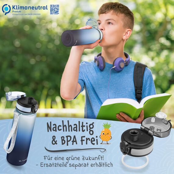 My Vesperbox® Trinkflasche Kinder [500ML] - Wasserflasche Kohlensäure Geeignet & Auslaufsicher - Water Bottle Kids - für Schule & Sport - Kinderflasche für Mädchen & Jungen - inkl. Ersatzdichtung