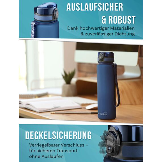My Vesperbox® Trinkflasche Kinder [1000ML] - Wasserflasche Kohlensäure Geeignet & Auslaufsicher - Water Bottle Kids - für Schule & Sport - Kinderflasche für Mädchen & Jungen - inkl. Ersatzdichtung